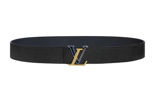 LOUIS VUITTON Cow Leather Belts Men's Black Width 4cm