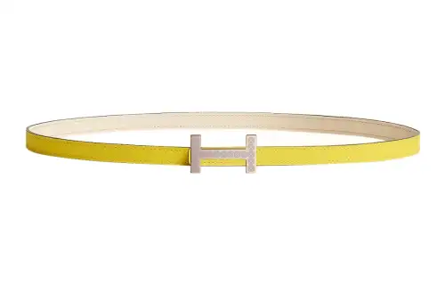 HERMES Medor Cow Leather Belts Women's Lime/Cream White Width 1.3cm