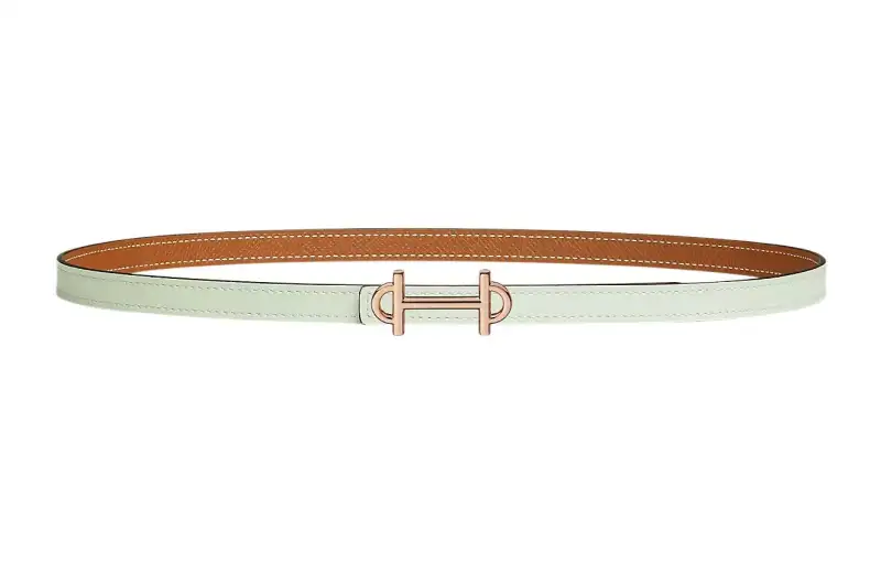 HERMES Gamma Calfskin Leather Belts Women's Green Width 1.3cm