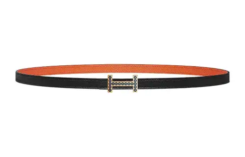 HERMES Focus Cow Leather Belts Women's Black Width 1.3cm
