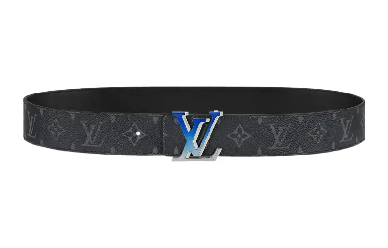LOUIS VUITTON Cow Leather Belts Men's Black Width 4cm