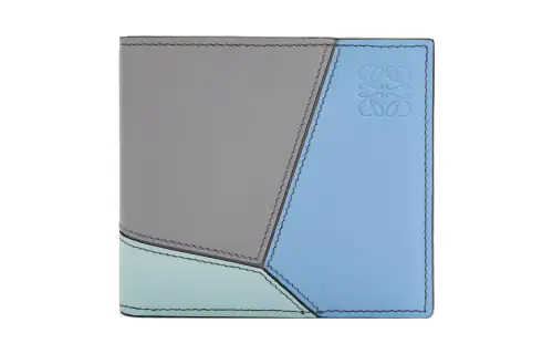 LOEWE Puzzle Cow Leather Wallet Men's Asphalt Gray/Olympic Blue
