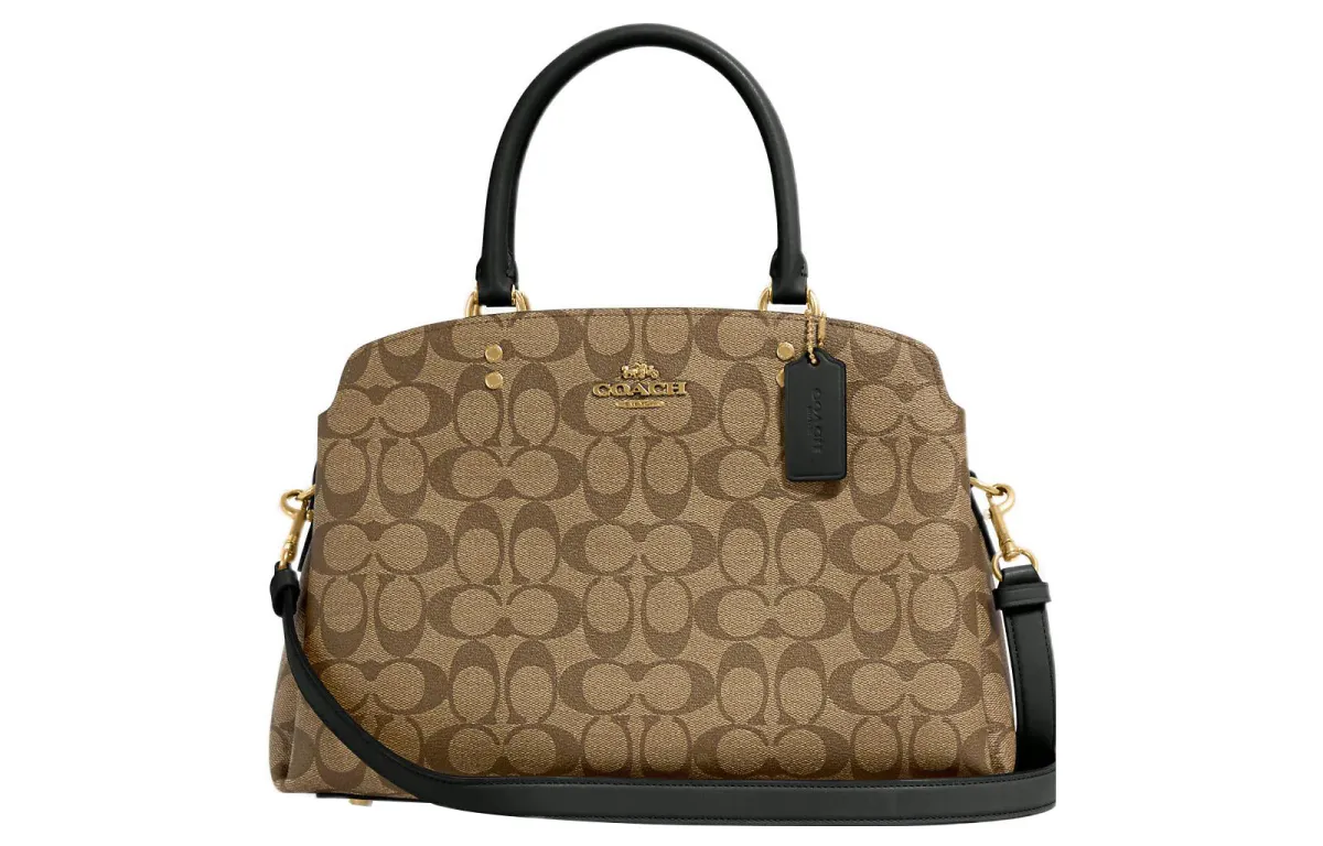 COACH Lillie Coated Canvas With Leather Shoulder Bag, Crossbody Bag, Handbag Large Women's Khaki & Dark Green