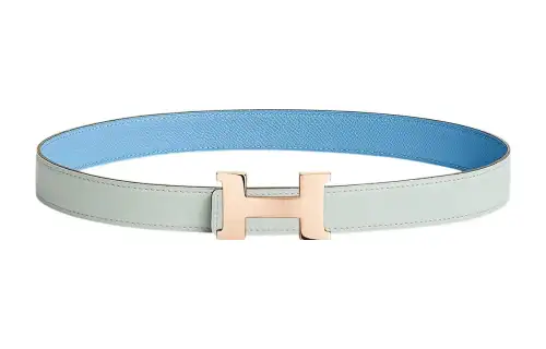 HERMES Constance Cow Leather Belts Women's Dusty Blue/Sky Blue Width 2.4cm