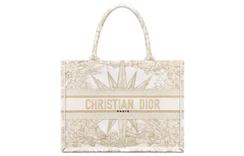 DIOR BookTote Embroidery Tote Bag, Shopping Bag, Handbag Medium Women's Light Gold