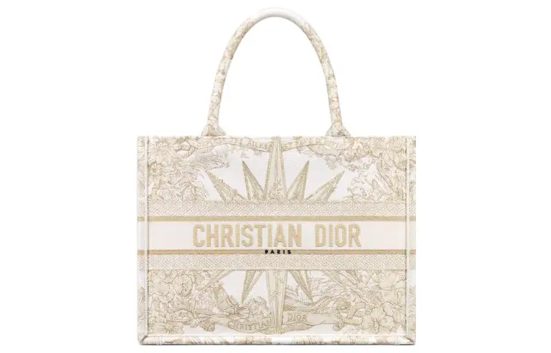 DIOR BookTote Embroidery Tote Bag, Shopping Bag, Handbag Medium Women's Light Gold