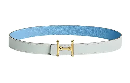 HERMES Mors H Cow Leather Belts Women's Dusty Blue/Sky Blue Width 2.4cm