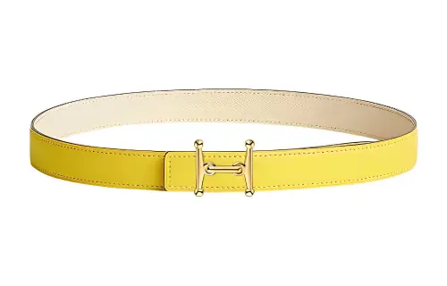 HERMES Mors Cow Leather Belts Women's Lime/Cream White Width 2.4cm