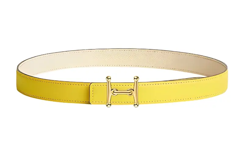 HERMES Mors Cow Leather Belts Women's Lime/Cream White Width 2.4cm