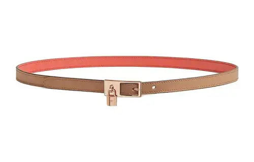 HERMES Lucky Cow Leather Belts Women's Masala Tea/Jaipur Pink Width 1.5cm