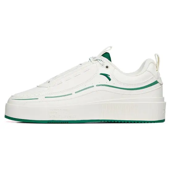 ANTA Life Collection Skateboard Shoes Women's Low-Top Ivory White/Green Pine