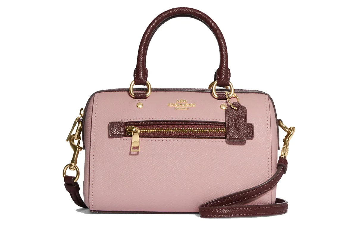 COACH Rowan Cross Grain Leather Briefcase, Shoulder Bag, Crossbody Bag, Handbag Mini Women's Pink & Burgundy