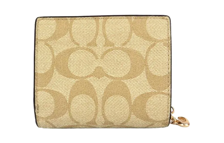 COACH Snap Wallet Iconic Coated Canvas With Smooth Leather Card Holder Wallets Women's Khaki & Saddle