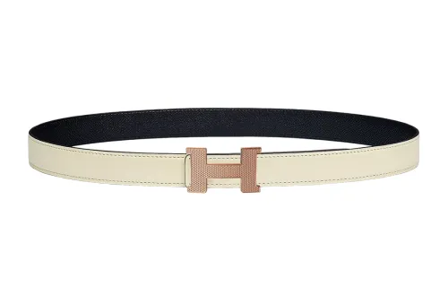 HERMES Cow Leather Belts Women's Cream White Width 2.4cm