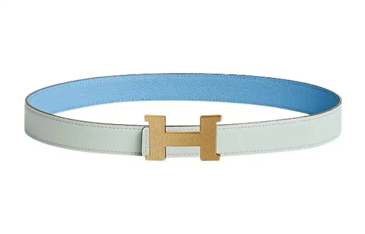 HERMES Constance Cow Leather Belts Women's Blue Width 2.4cm