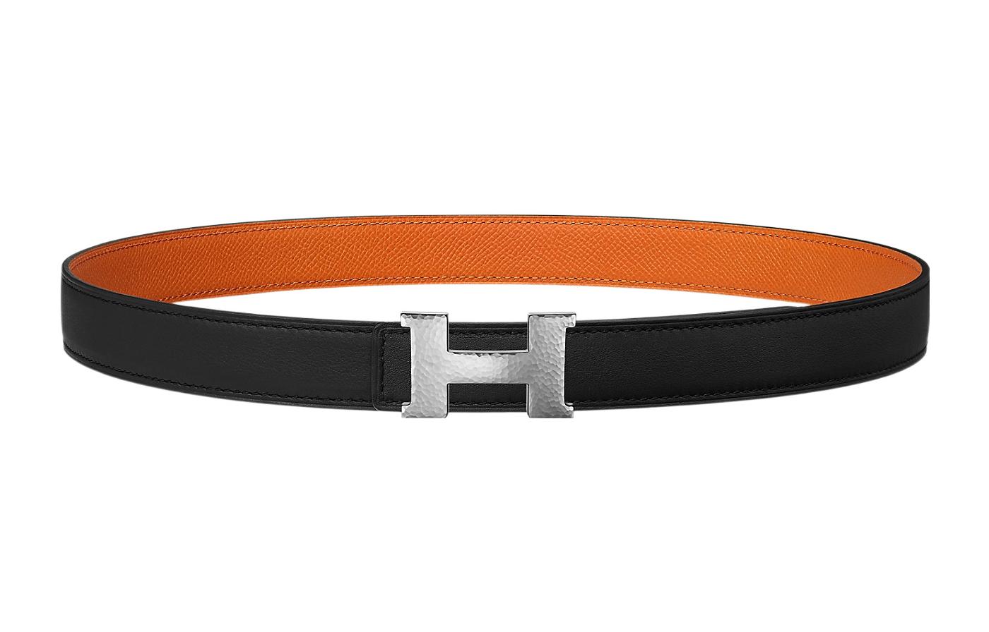 HERMES Mini Constance Cow Leather Belts Women's Black Width 2.4cm