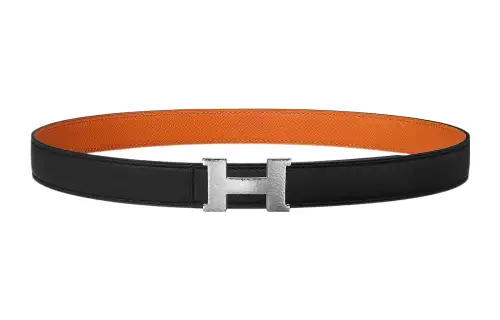 HERMES Mini Constance Cow Leather Belts Women's Black Width 2.4cm