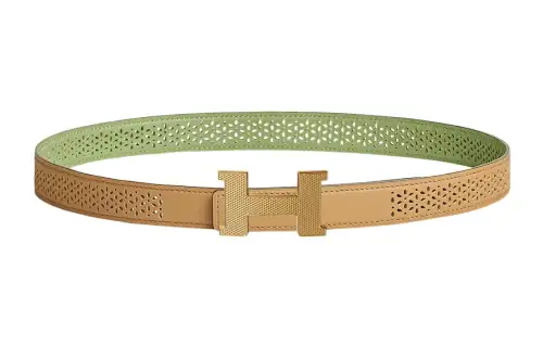 HERMES Epsom Cow Leather Belts Women's Masala Tea/Cricket Green Width 2.4cm