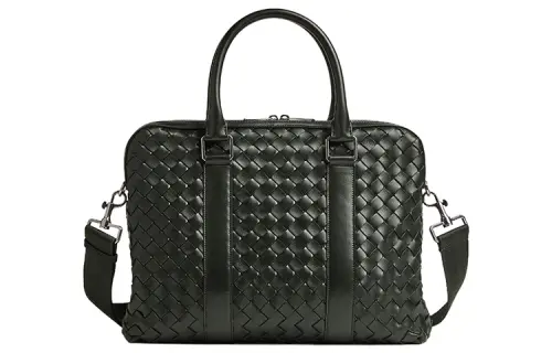 Bottega Veneta Cow Leather With Textile Portable One Shoulder Crossbody Briefcase Men's Dark Green