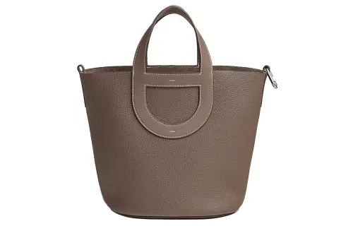 HERMES In The Loop Clemence With Swift Calfskin Pig Nose Basket Bag, Bucket Bag, Handbag Regular Women's Elephant Gray