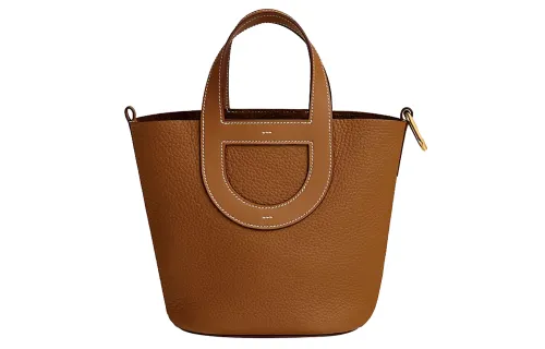 HERMES In The Loop Taurillon Clemence Bullhide With Swift Leather Bucket Bag Handbag Women's Gold