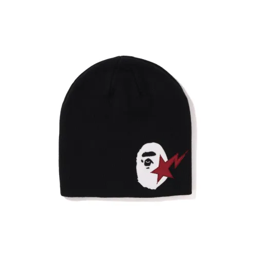 Bape Sta Ape Head Leather Patched Knit Beanie
