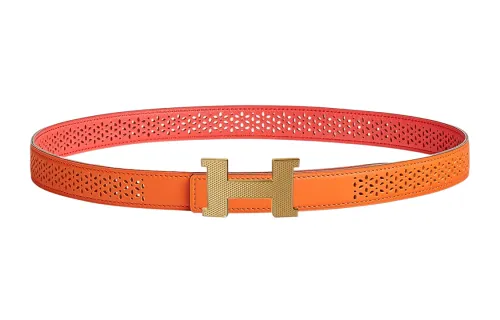 HERMES Epsom Cow Leather Belts Women's Orange Width 2.4cm