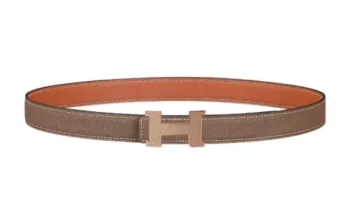 HERMES Mini Constance Cow Leather Belts Women's Gold/Elephant Grey Width 2.4cm