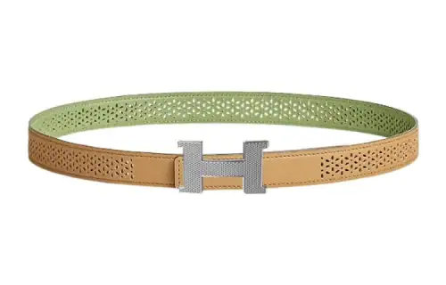 HERMES Mini Constance Calfskin Belts Women's Green Width 2.4cm