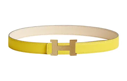 HERMES Mini Constance Cow Leather Belts Women's Lime/Cream White Width 2.4cm