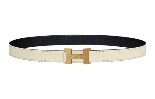 HERMES Cow Leather Belts Women's Cream White/Black Width 2.4cm