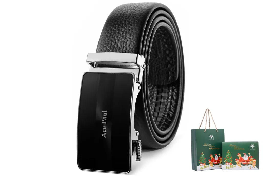 Ace Paul Cow Leather Belts Men's Black Width 3.5cm