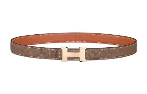 HERMES Constance Epsom Calfskin Double Sided Leather Belt Leather Belts Women's Gray Width 2.4cm