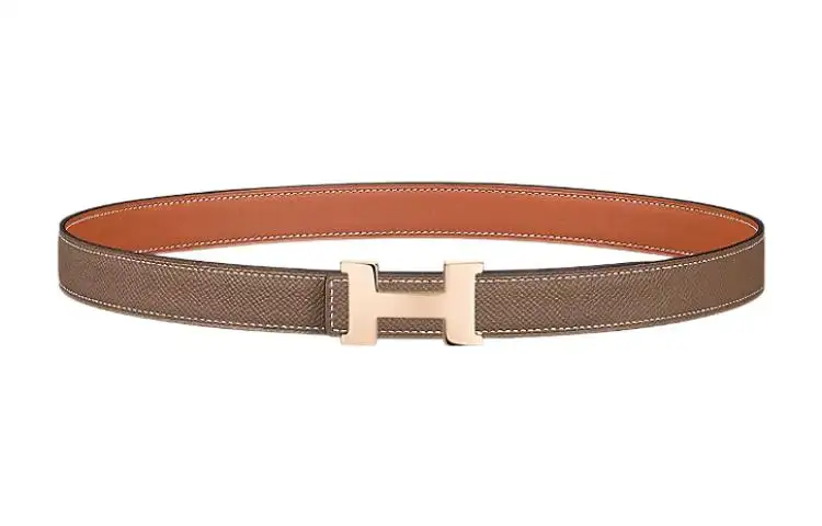 HERMES Constance Epsom Calfskin Double Sided Leather Belt Leather Belts Women's Gray Width 2.4cm