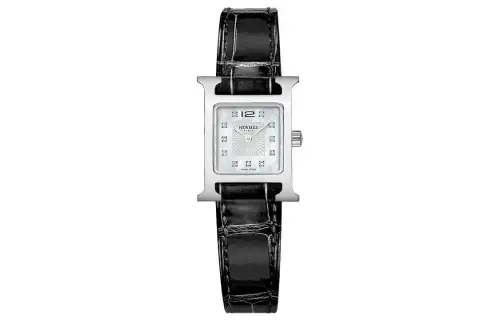 HERMES Heure H Wrist Watches Quartz Movement Genuine Leather Strap Mother of Pearl Color Watch Dial Unisex