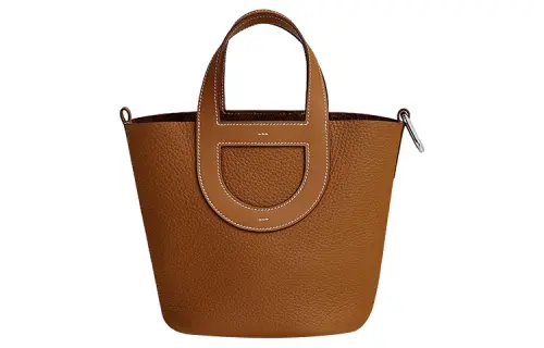 HERMES In The Loop Taurillon Clemence Bullhide With Swift Leather Bucket Bag Handbag Women's Gold