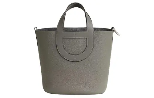 HERMES In The Loop Clemence Leather Blend Swift Calfskin Basket Bag, Bucket Bag, Handbag Women's Rain Cloud Gray