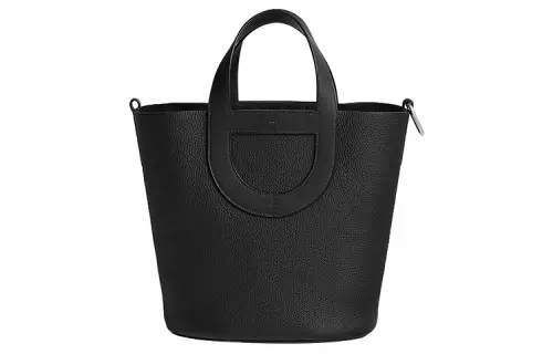 HERMES In The Loop Clemence Leather Blend Swift Calfskin Pig Nose Basket Bag, Bucket Bag, Handbag Women's Black