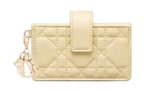 DIOR Lady Dior Sheepskin Card Holder Card Holder Card Holder Women's Light Yellow