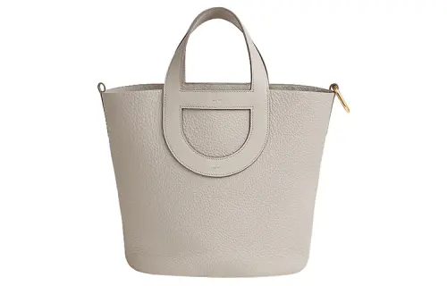 HERMES In The Loop Clemence Swift Leather Pig Nose Basket Bag, Bucket Bag, Handbag Women's Glacier White