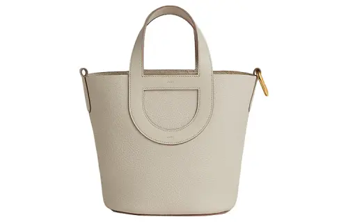 HERMES In The Loop Taurillon Clemence Bullhide With Swift Leather Bucket Bag Handbag Women's Glacier White