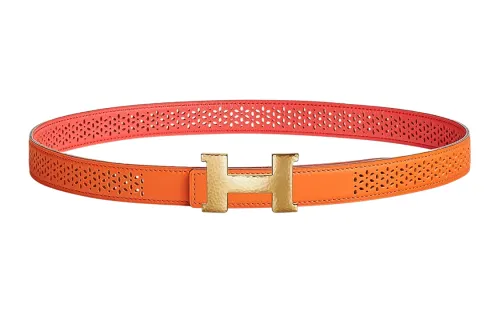 HERMES Constance Cow Leather Belts Women's Orange Width 2.4cm