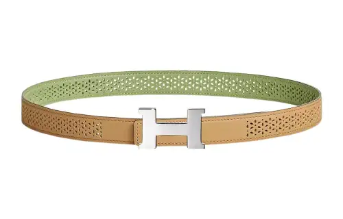 HERMES Cow Leather Belts Women's Khaki Width 2.4cm