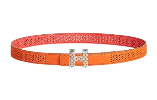 HERMES Garden Party Cow Leather Belts Women's Orange Width 2.4cm
