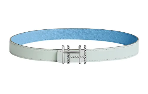 HERMES H Au Carre Cow Leather Belts Women's Blue Width 2.4cm