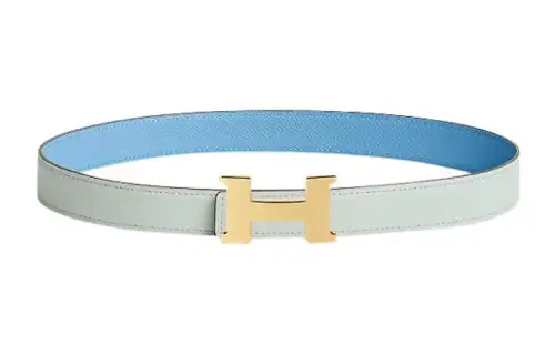 HERMES Mini Constance Calfskin Leather Belts Women's Blue Width 2.4cm