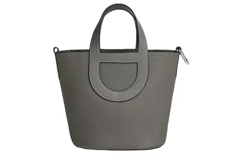 HERMES In The Loop Taurillon Clemence Bullhide With Swift Leather Bucket Bag Handbag Women's Rain Cloud Gray