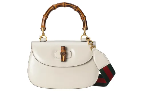 GUCCI Gucci, golden bamboo removable accessory, straps, white one-shoulder bag, women's style