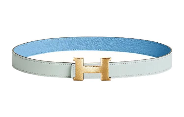 HERMES Mini Constance Cow Leather Belts Women's Blue Width 2.4cm