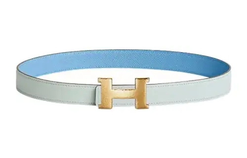 HERMES Mini Constance Cow Leather Belts Women's Blue Width 2.4cm